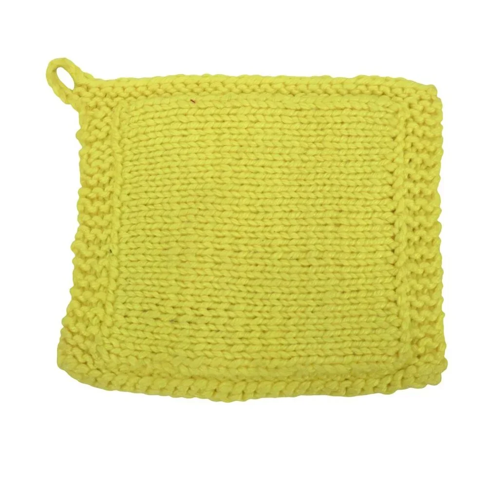 Hand-Knitted Pot Holder Yellow Trivet Kitchen Kitschy Cottagecore 70s Grannycore